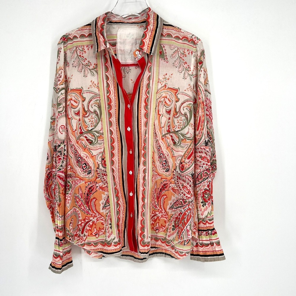 Cino Top Womens XXL Red Paisley Button Up Boho Western Colorful Floral‎ Cowgirl